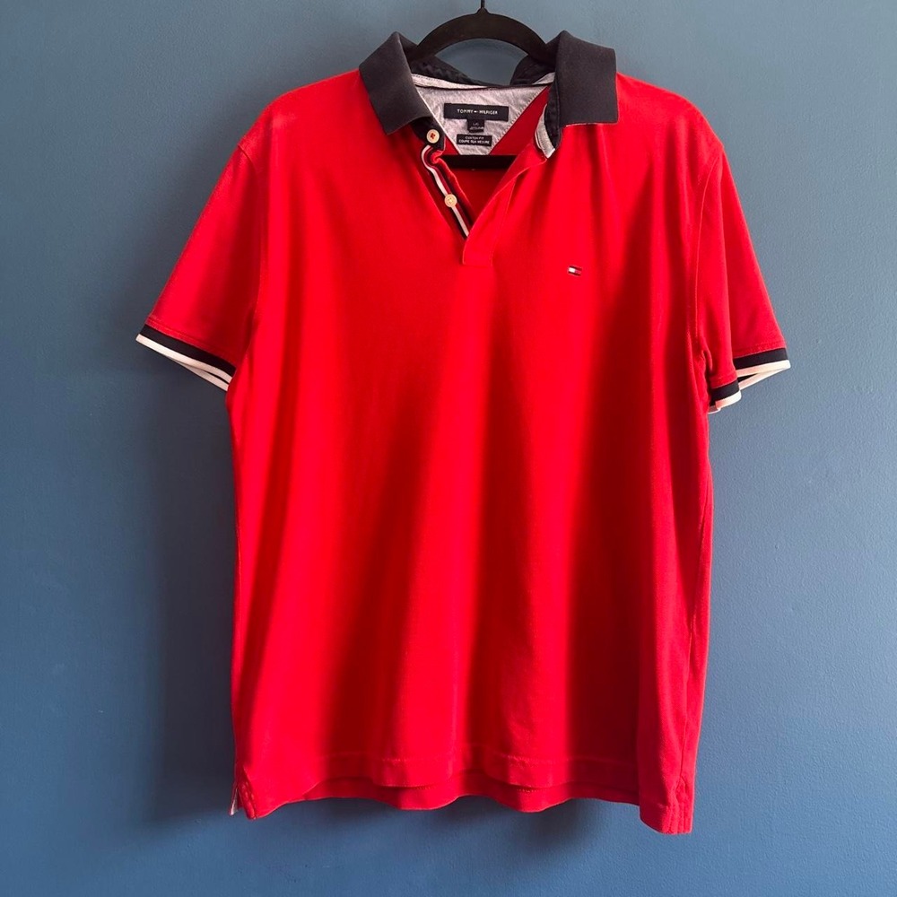 Tommy Hilfiger Red Polo Shirt Men's Size Large Cotton Preppy Classic Collared